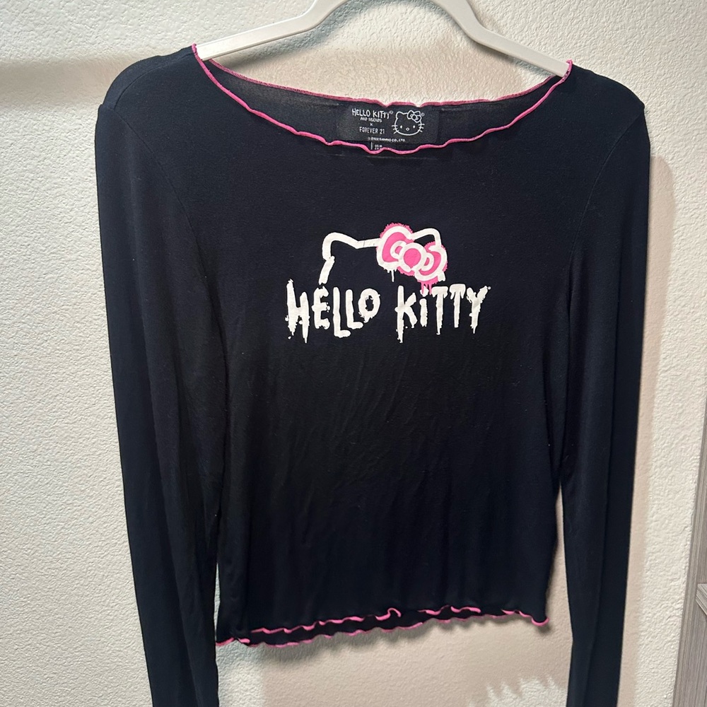Forever 21 Black Hello Kitty Long Sleeve Top with Pink Trim